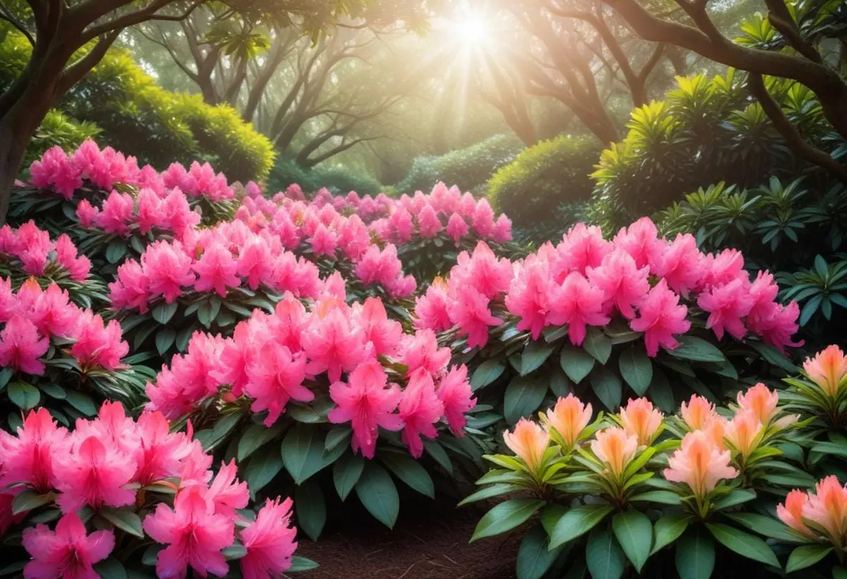 När blommar rhododendron? Upptäck färgerna i din trädgård! illustration